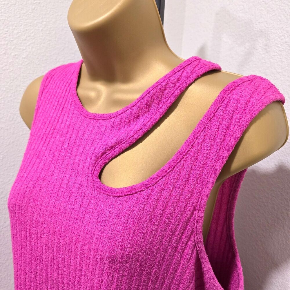 Maeve Artsy Ribbed Sleeveless Sweater Tank Womens Sz XL Bright Pink Knit Cut Out